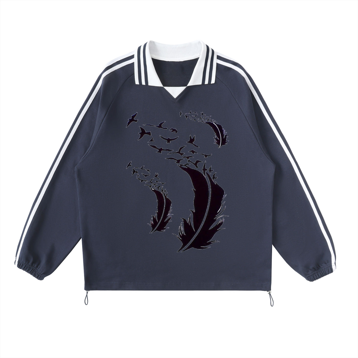 Contrast Striped Lapel Collar Sweatshirt